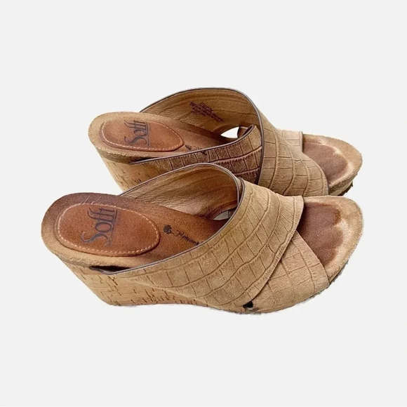 Sofft Leather Ciera Croc Embossed Wood Wedge Open Toe Sandals Shoes Size 6 - Picture 2 of 8